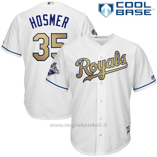 Maglia Baseball Uomo Kansas City Royals Eric Hosmer World Series Campione Or Program Bianco Cool Base